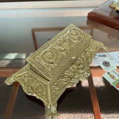 Vintage Ornate Brass Postage Stamp Keepsakes Box