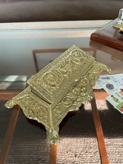 Vintage Ornate Brass Postage Stamp Keepsakes Box