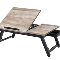 Grey Laptop Table Laptop Stand Breakfast Tray Folding Legs Bed Sofa Height Adjustable for up to 15.6 Inch Laptops 55 x 35 x 23 cm