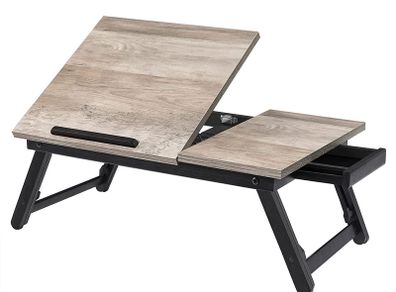 Grey Laptop Table Laptop Stand Breakfast Tray Folding Legs Bed Sofa Height Adjustable for up to 15.6 Inch Laptops 55 x 35 x 23 cm