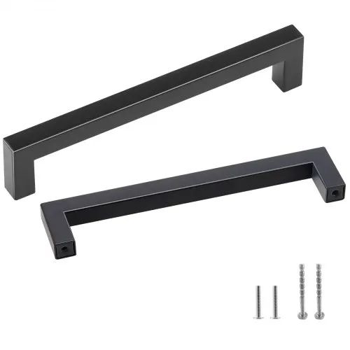 Center Slim Square Kitchen Cabinet Drawer, Stainless Steel Modern Kitchen Cupboard Door Handles for Kitchen Bathroom Bar Hardware Matte Black