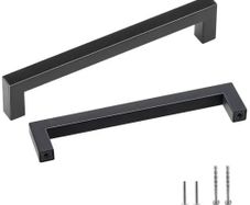 Center Slim Square Kitchen Cabinet Drawer, Stainless Steel Modern Kitchen Cupboard Door Handles for Kitchen Bathroom Bar Hardware Matte Black
