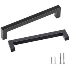 Center Slim Square Kitchen Cabinet Drawer, Stainless Steel Modern Kitchen Cupboard Door Handles for Kitchen Bathroom Bar Hardware Matte Black