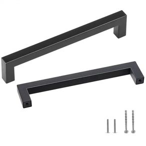Center Slim Square Kitchen Cabinet Drawer, Stainless Steel Modern Kitchen Cupboard Door Handles for Kitchen Bathroom Bar Hardware Matte Black