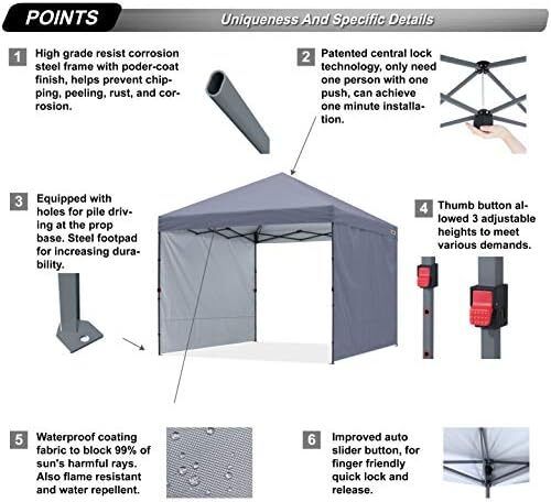 3x3M Pop up Gazebo With Two Side Panels Upgraded Roller Bag, 4 Weight Bags, Stakes and Ropes (Grey)