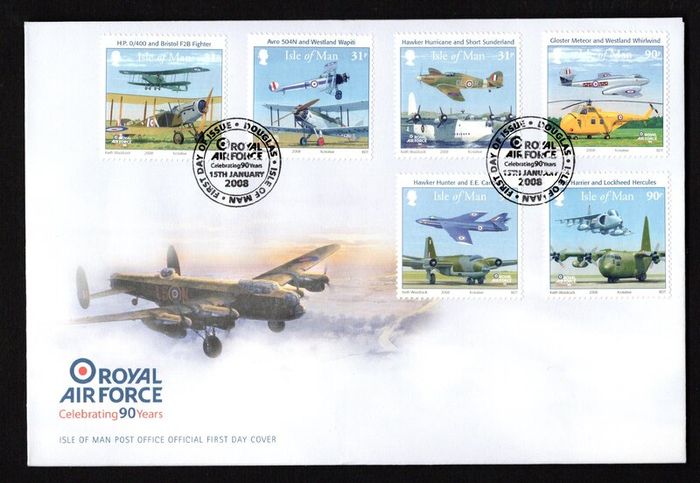 2008 Isle of Man 90th Anniversary of The Royal Air Force Commemorative Stamps First Day Cover (FDC)