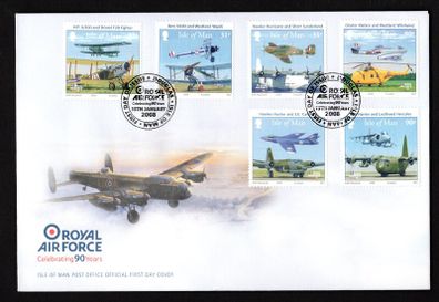 2008 Isle of Man 90th Anniversary of The Royal Air Force Commemorative Stamps First Day Cover (FDC)