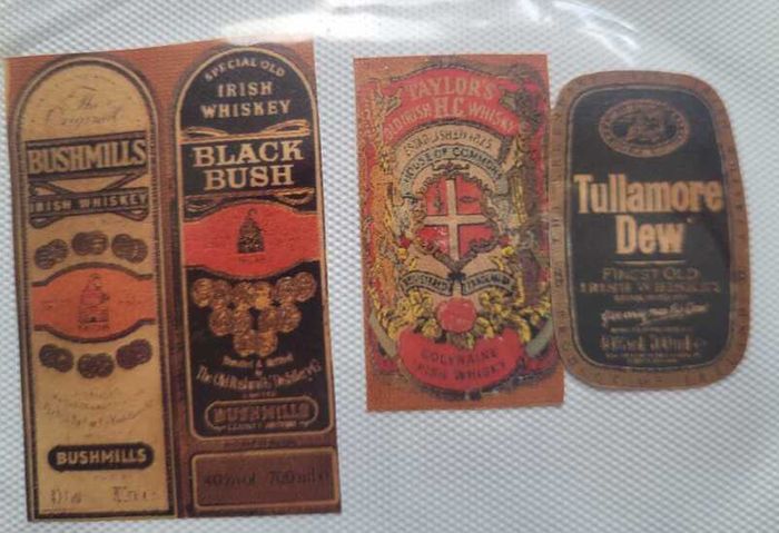 Bottle Labels for Irish Whiskey Scotch Whisky and Guinness 1950s to 1990s