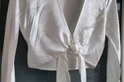 BERSHKA white satin style crop tie top with bell sleeve - Sz XS (Fit 6-8UK) - Rrp 29.99
