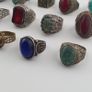 15 Ancient Style Antique Rings Mixed Brass Stone & Glass Collectible Lot Image 2