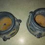Set of 2 tripe pottery hand carved and collared vases15 cm. tall Image 2