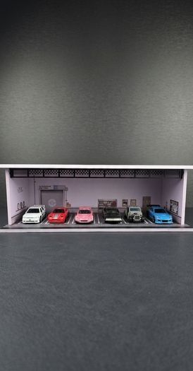 Garage for 1:64 scale toy cars, for Hot Wheels and similar models, with lights.