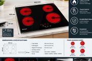 60cm Ceramic Electric Hob 4 Cooking Zones, Built-In Glass Cooktop, Hardwired (No Plug)
