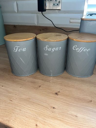 tea coffee sugar bread sink containers