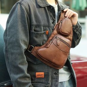 Brown leather sling bag