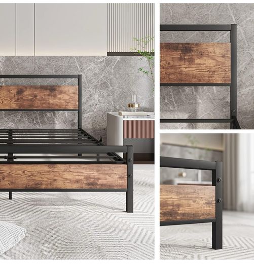 King Size Bed Frame with Wooden Headboard