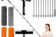 4.5M Window Cleaning Equipment, Window Squeegee Cleaner Kit with Extendable Pole, 2 in 1 Telescopic Long Cleaning Pole with Squeegee, 5 Microfiber Scrubber Pad for Home, Shower Glass, Car