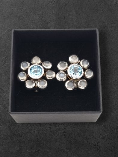 Vintage 925 Sterling Silver Moonstone Blue Topaz Earrings