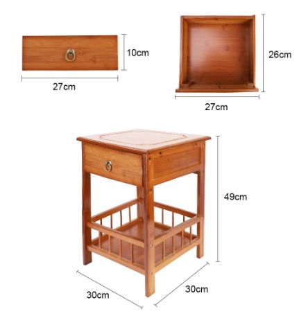 Bamboo Bedside Table with Drawer Bedroom Nightstand Plant Storage Shelving Unit
