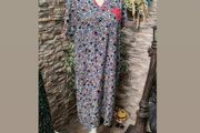 Vintage 80s Tunic dress monochrome with multicoloured print and red trim detail uk 14