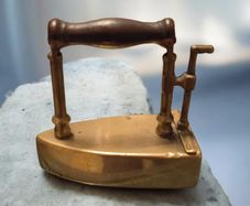 Antique Solid Brass Box Iron Set  Large and Matching Mini Museum Quality