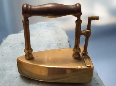 Antique Solid Brass Box Iron Set  Large and Matching Mini Museum Quality