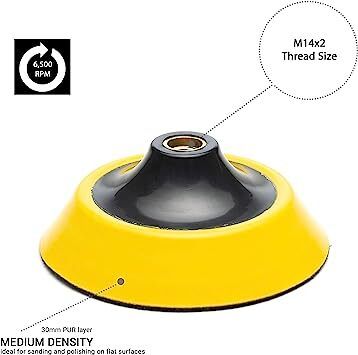 GLASS POLISH 12620 Rotary Backing Pad with Hook and Loop, Sanding, Polishing Backer | Thread M14x2 | 125mm