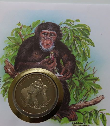Chimpanzee Sierra Leone 1983 WWF coin stamp cover Pan Troglodytes