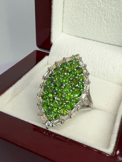Silver Chrome Diopside & White Topaz Halo Ring