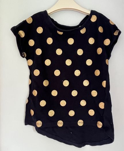 Cotton on kids girls navy & gold polka dot T-shirt Age 2 EUC