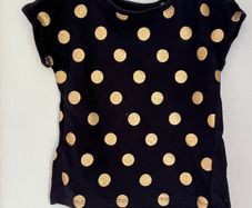 Cotton on kids girls navy & gold polka dot T-shirt Age 2 EUC