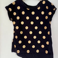 Cotton on kids girls navy & gold polka dot T-shirt Age 2 EUC
