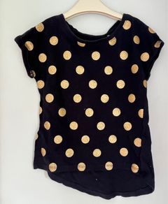 Cotton on kids girls navy & gold polka dot T-shirt Age 2 EUC
