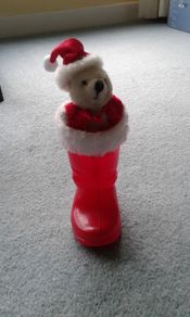 Vintage Red Santa Boot with White "Fur" Trim.