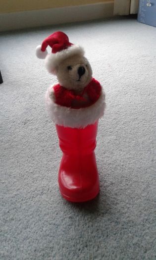 Vintage Red Santa Boot with White "Fur" Trim.