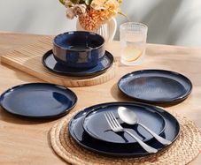 12 Piece Stoneware Dinnerware Service for 4, Reactive Glaze Dining Ware Include Plates and Bowls, Chip and Scratch Resistant, Microwave & Dishwasher Safe, Nebulas Blue