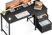 Computer Desk with Drawers, 120cm Office Desk with Storage, Black