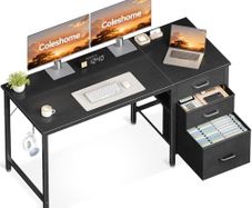 Computer Desk with Drawers, 120cm Office Desk with Storage, Black