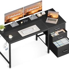 Computer Desk with Drawers, 120cm Office Desk with Storage, Black