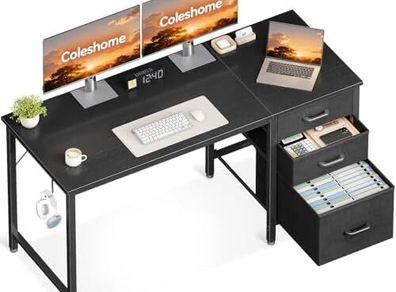 Computer Desk with Drawers, 120cm Office Desk with Storage, Black