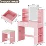 Dressing Table with Stool and Mirror, Dressing Table with LED Lighting with 3 Colours, Adjustable Brightness, Cosmetic Table with 2 Drawers, Open Compartments, Modern (Pink) Image 2
