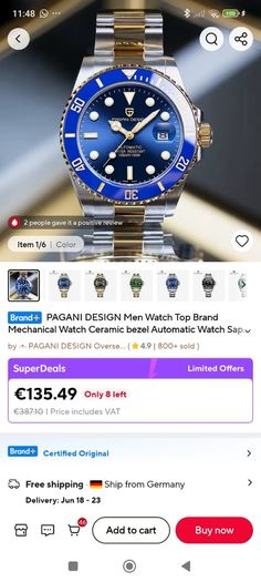 Mens Pagani Design Automatic Self Winding Dive Watch. Bargain Price