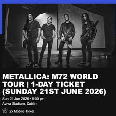 Metallica - Dublin - 21st of June 2026 - Sunday - 2 Seated Tickets