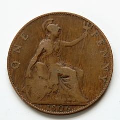 1906 Penny Edward VII bronze coin
