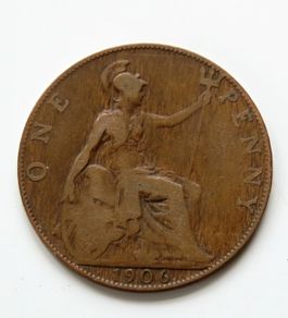 1906 Penny Edward VII bronze coin