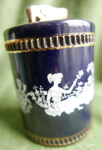 Vintage Colibri Cobalt Blue Ceramic Gas Table Lighter from Italy, Hand-Painted Greek Motif Cigarette Lighter, Home Decor, Perfect Gift
