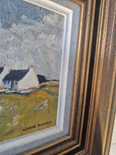 Joan Drury Original Irish Landscape Painting - Vintage Tramore Custom Frame