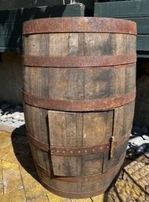 Oak Whiskey Barrel with Brass Hinged Door