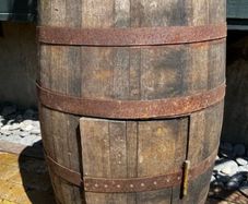 Oak Whiskey Barrel with Brass Hinged Door