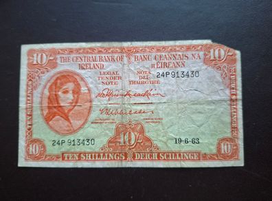 1963 Lady Lavery 10 Shillings, damaged